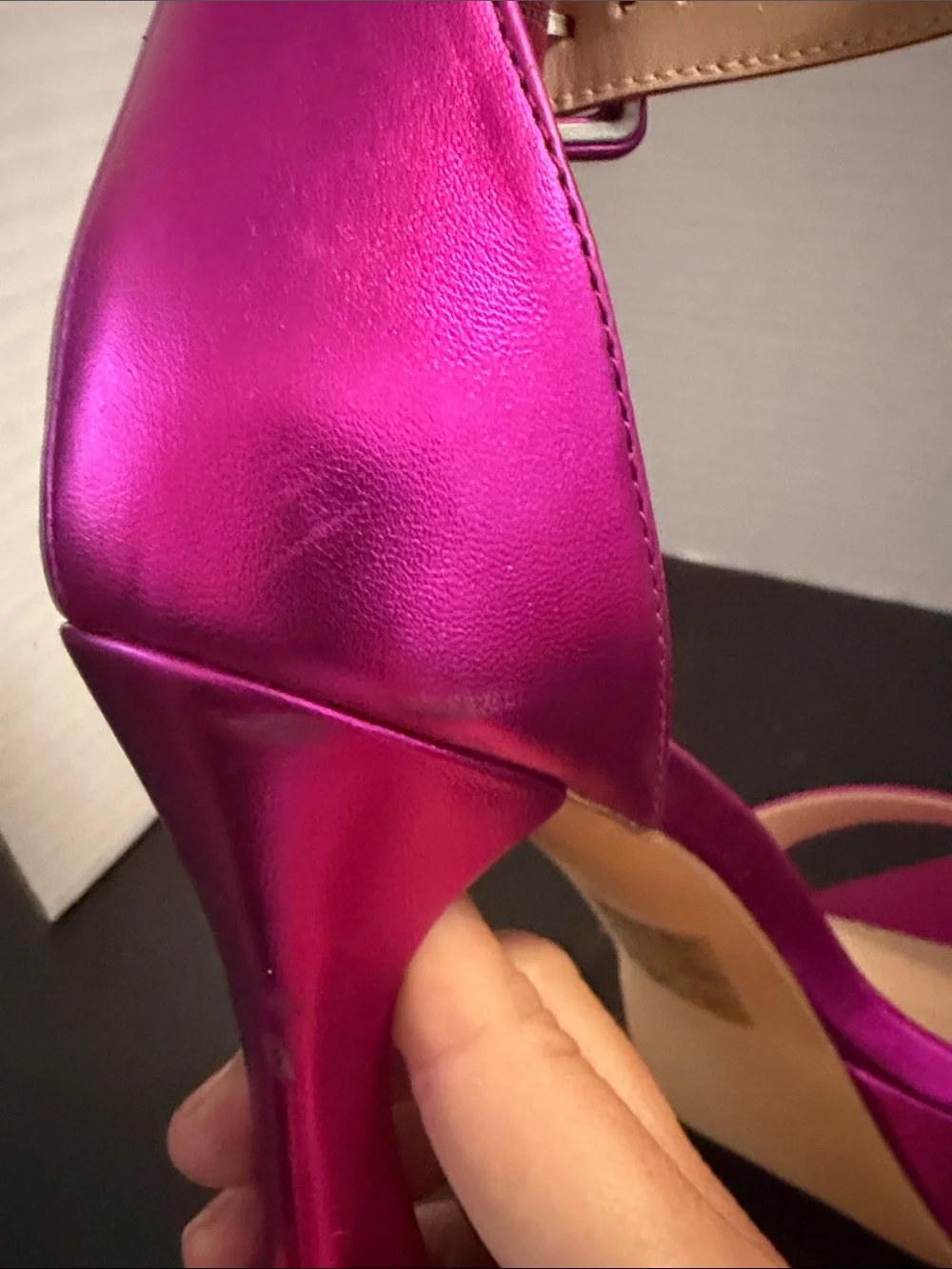 Berness Fuchsia Metallic Platform Ankle-Strap Heels, Size 8.5, 5” heels